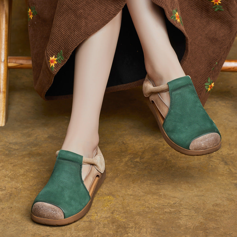 Spring Casual Color Block Velcro Genuine Leather Flats
