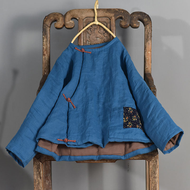 Warm Vintage Patchwork Padded Ramie Coat for Women