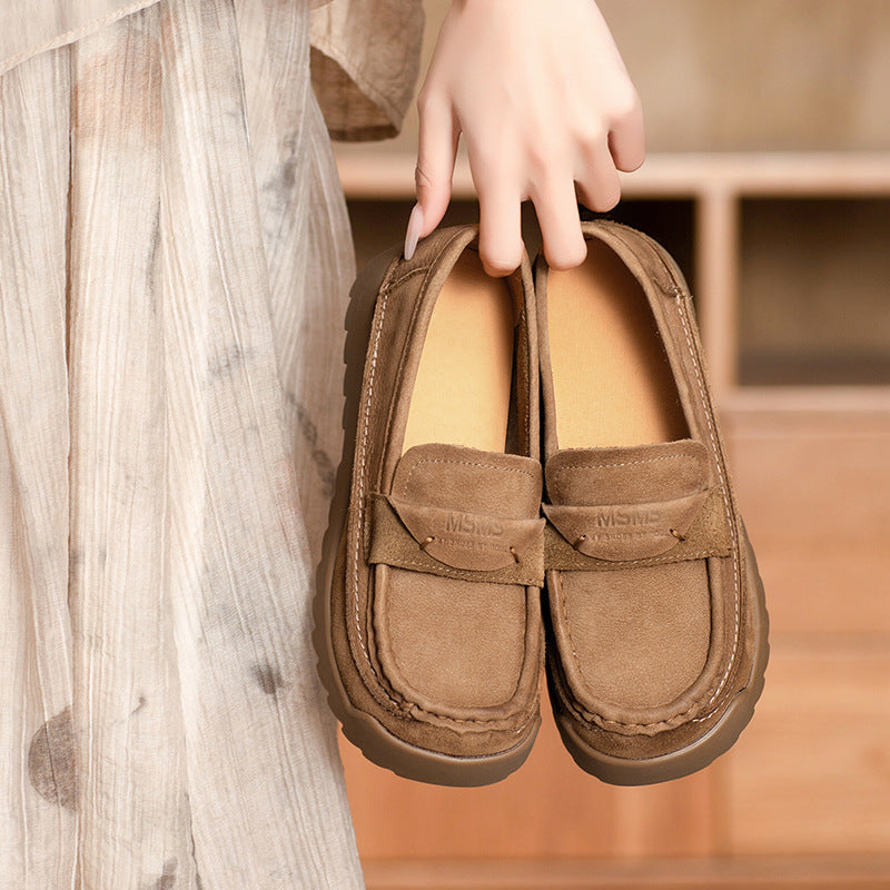 Retro Casual Platform Leather Slip-Ons for Women