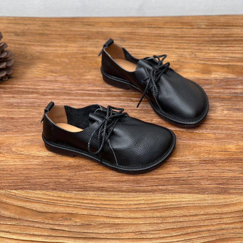 Ladies Comfortable Retro Lace-Up Soft Sole Leather Casual Shoes