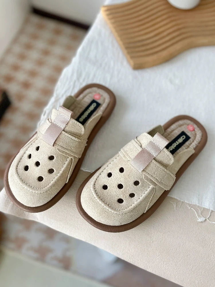 Summer Retro Sueded Hollow Casual Closed Toe Slippers
