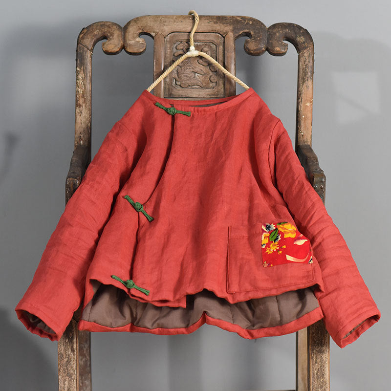 Warm Vintage Patchwork Padded Ramie Coat for Women