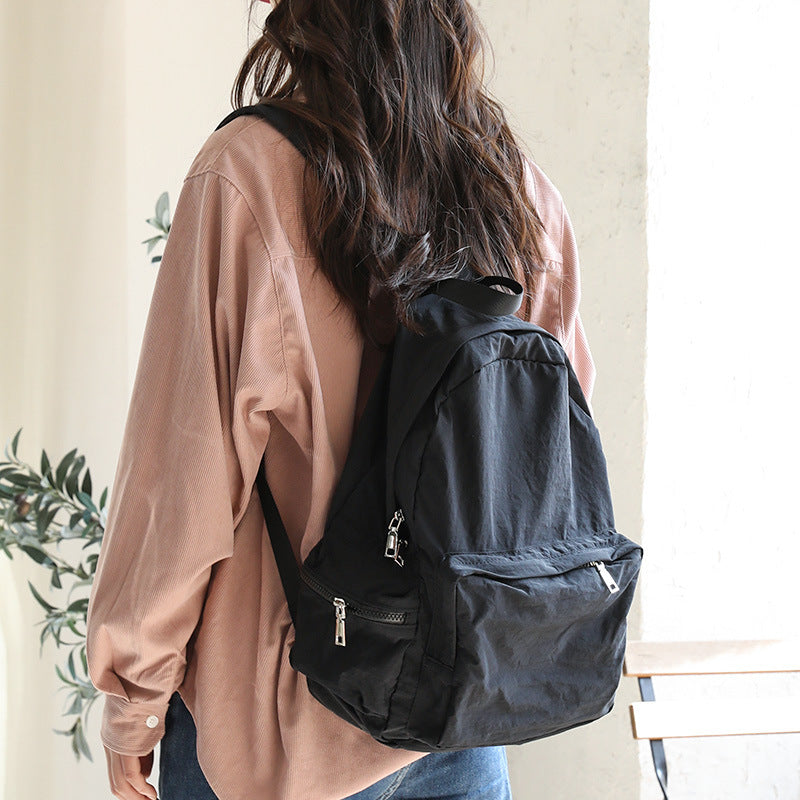 Retro Versatile Nylon Solid Color Double Straped Backpack