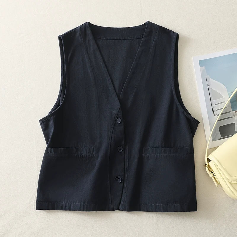 Autumn Casual Cotton Fashionable V-Neck Sleeveless Vest