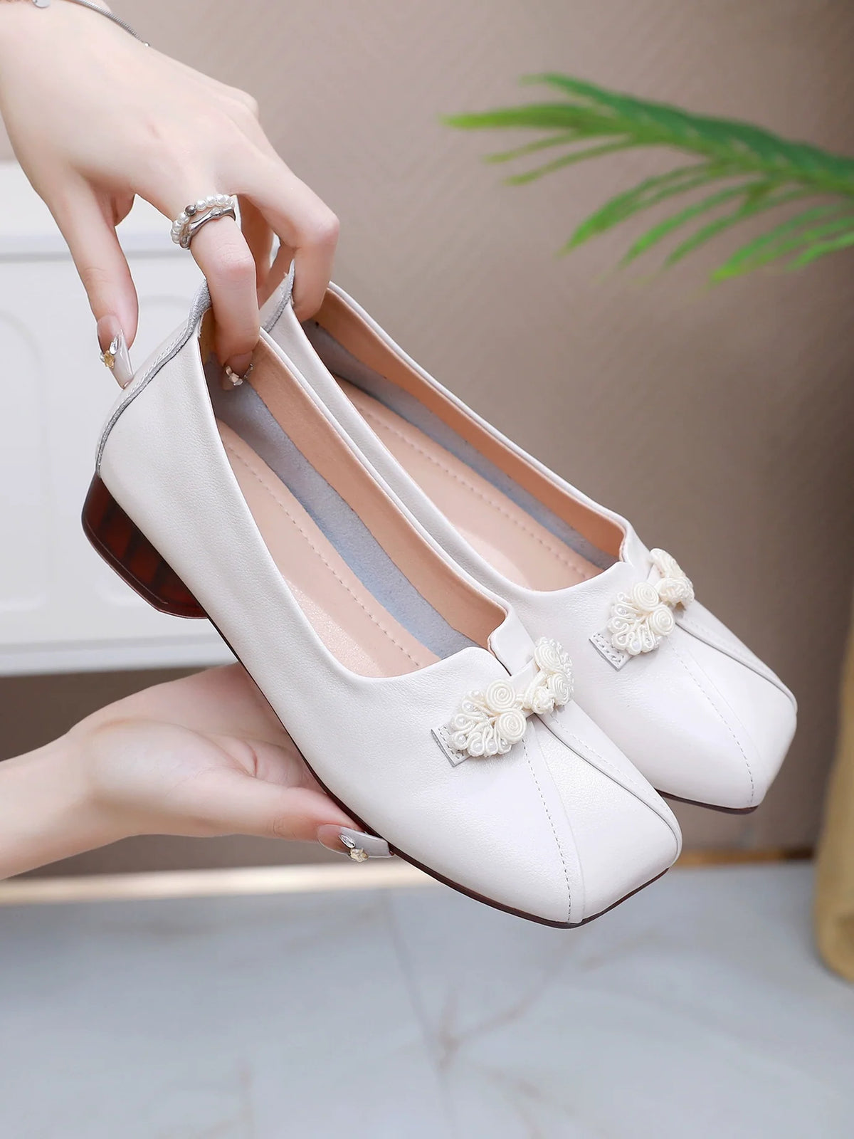 Summer Genuine Leather Soft Sole Chunky Frog Button Shoes