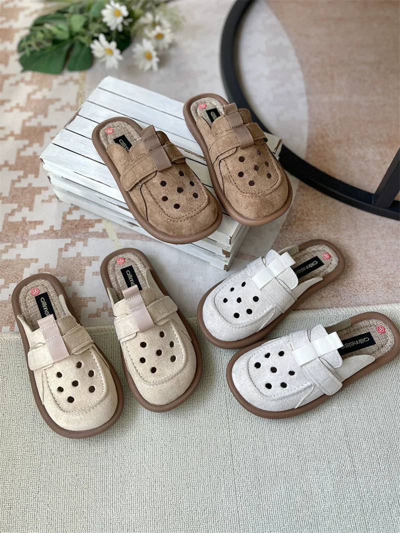 Summer Retro Sueded Hollow Casual Closed Toe Slippers