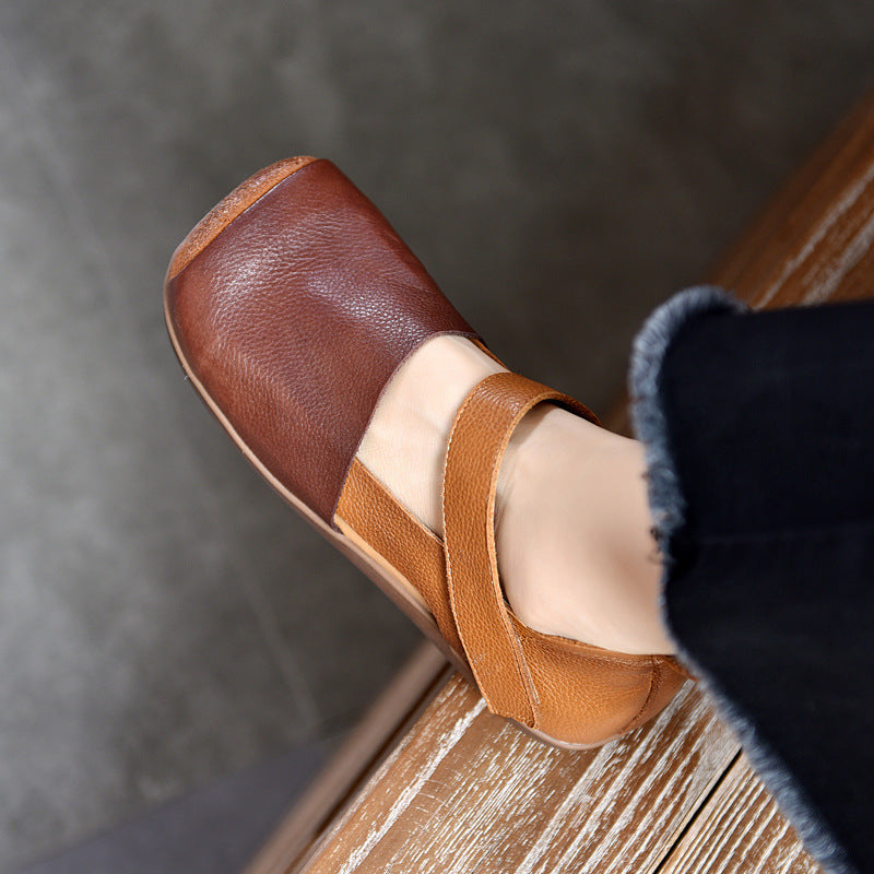 Vintage Leather Closed Toe Patchwork Soft Flat Sole Sandals