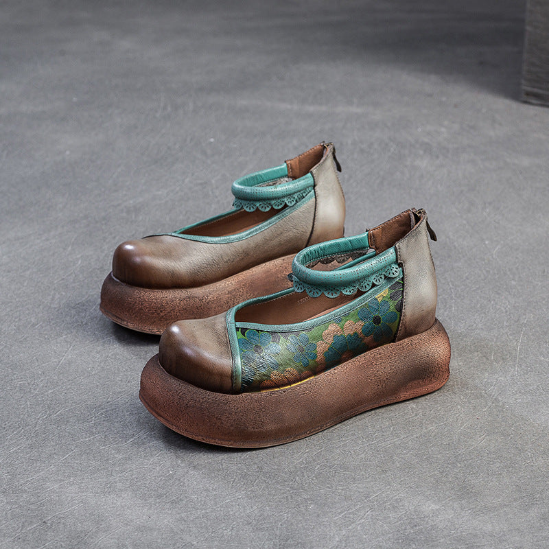 Ladies Spring Vintage Ethnic Style Printed Soft Platform Sandals