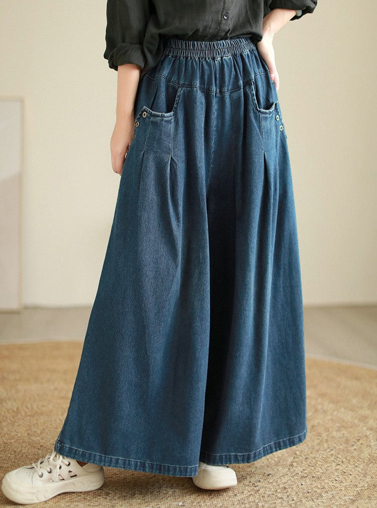 Loose Stylish Casual Buttons Wide Leg Jeans for Women