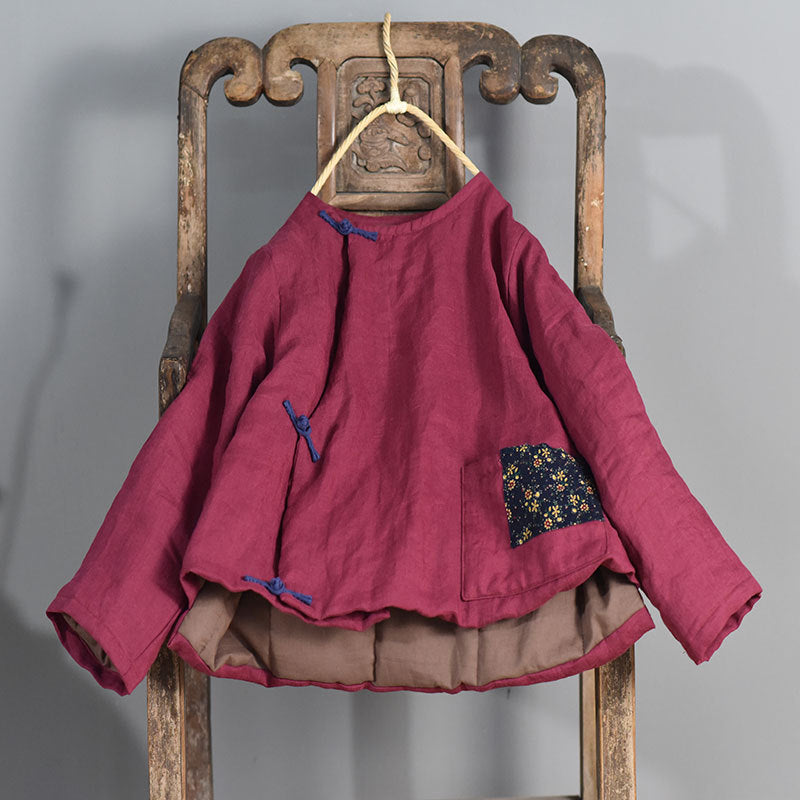 Warm Vintage Patchwork Padded Ramie Coat for Women