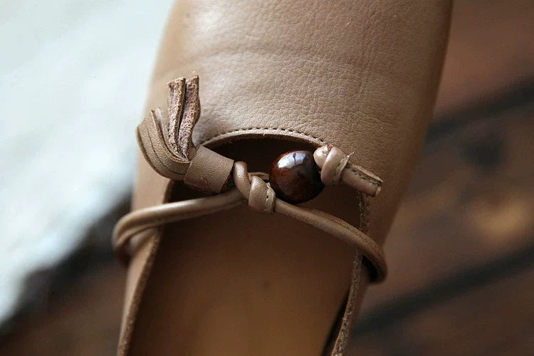 Summer Retro Leather Shallow Closed Toe Fringe Flat Shoes