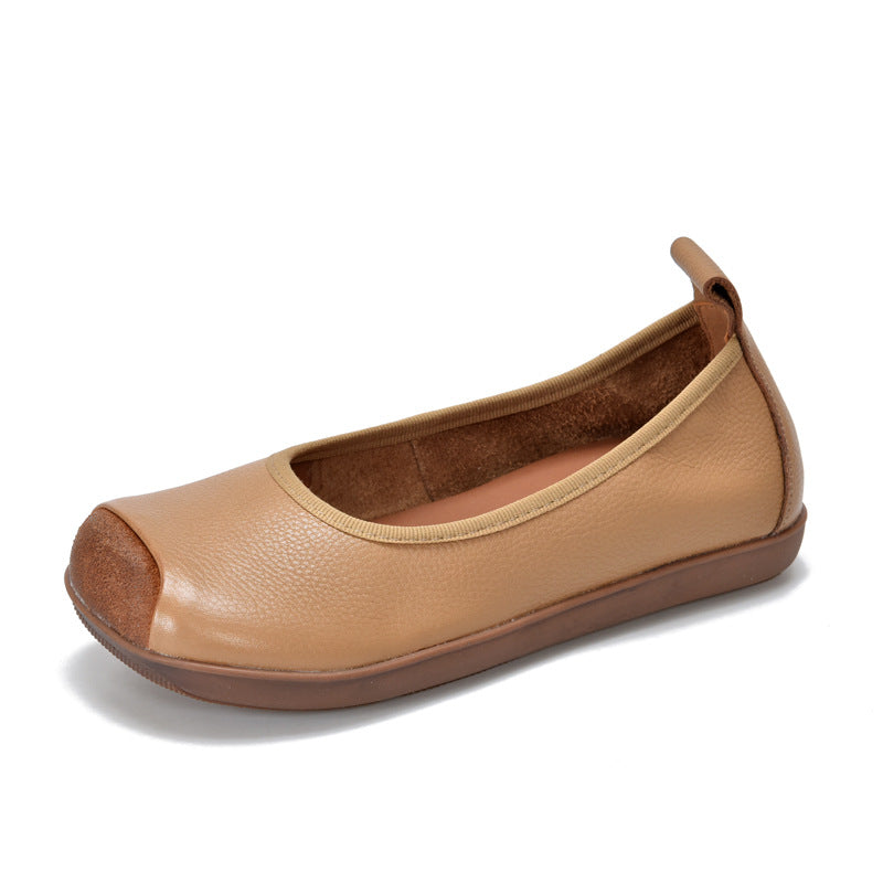 Women Vintage Leather Casual Patchwork Shallow Soft Sole Flats