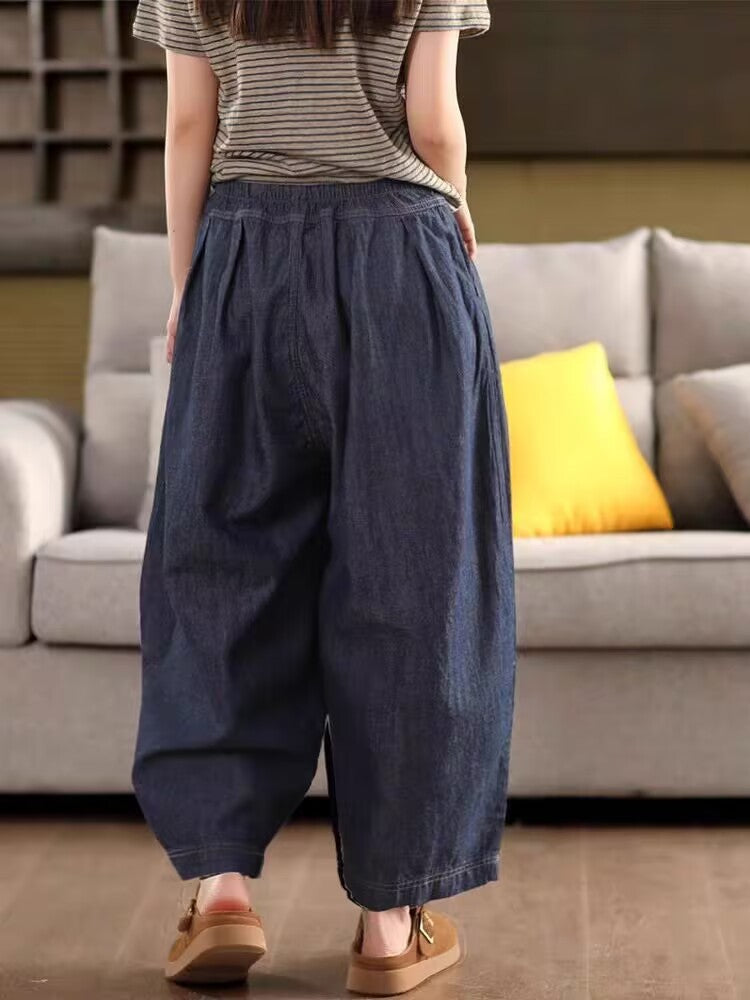 Retro Summer Linen Loose Elastic Waist Casual Harem Pants