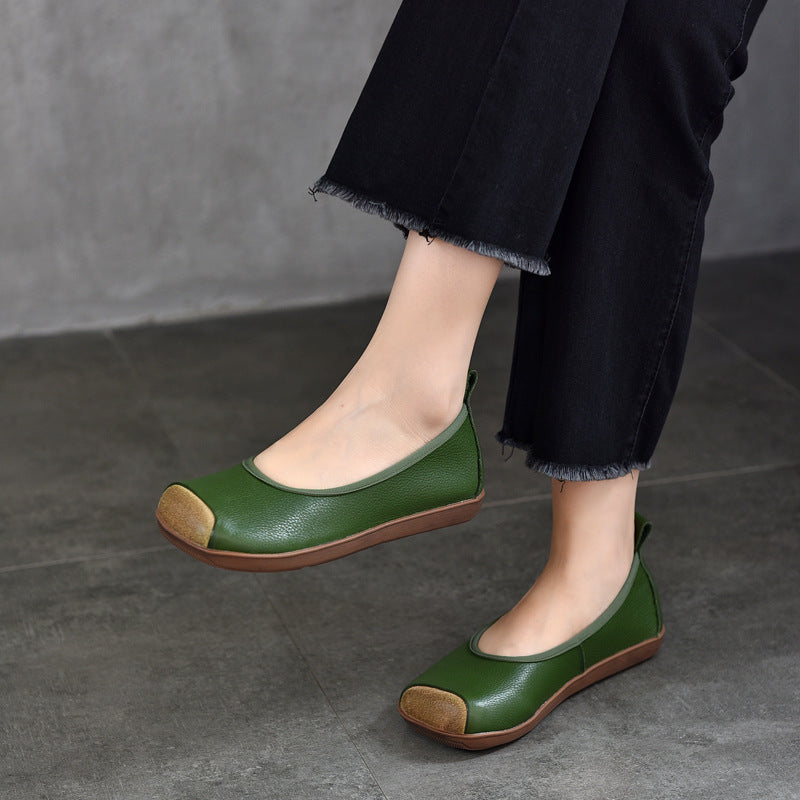 Women Vintage Leather Casual Patchwork Shallow Soft Sole Flats