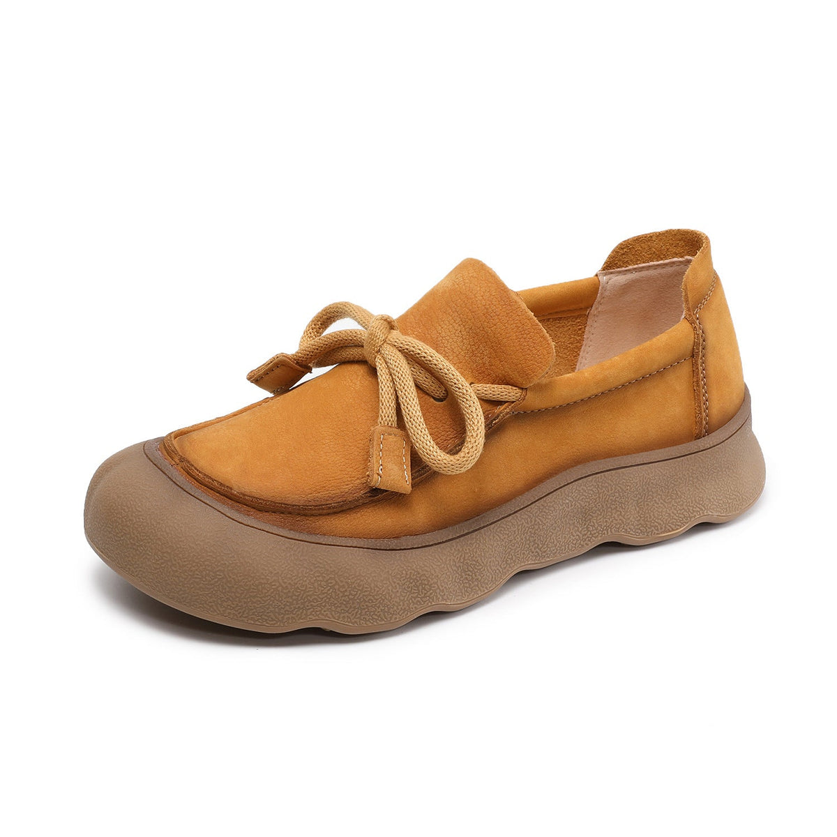 Retro Top Leather Round Toe Platform Lace-Up Slip-On Shoes