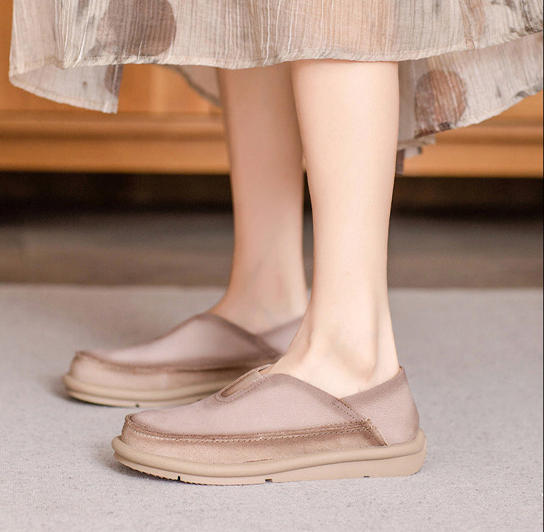 Retro Lightweight Soft Sole Genuine Leather Slip-On Shoes