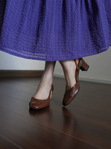Elegant Sheepskin Leather Shallow Versatile Chunky Shoes