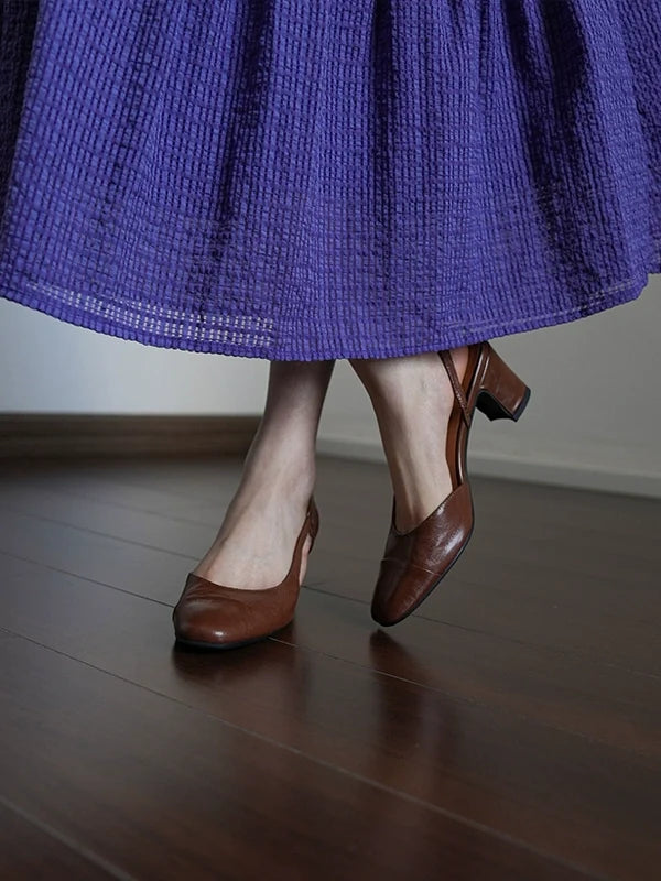 Elegant Sheepskin Leather Shallow Versatile Chunky Shoes
