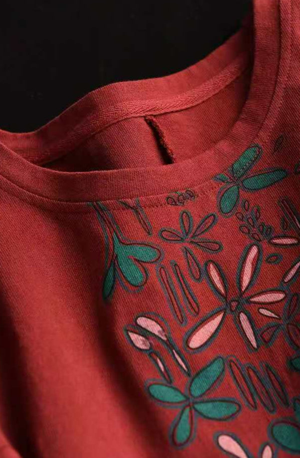Ladies Printed Casual Loose Round Neck Cotton Sweatshirt