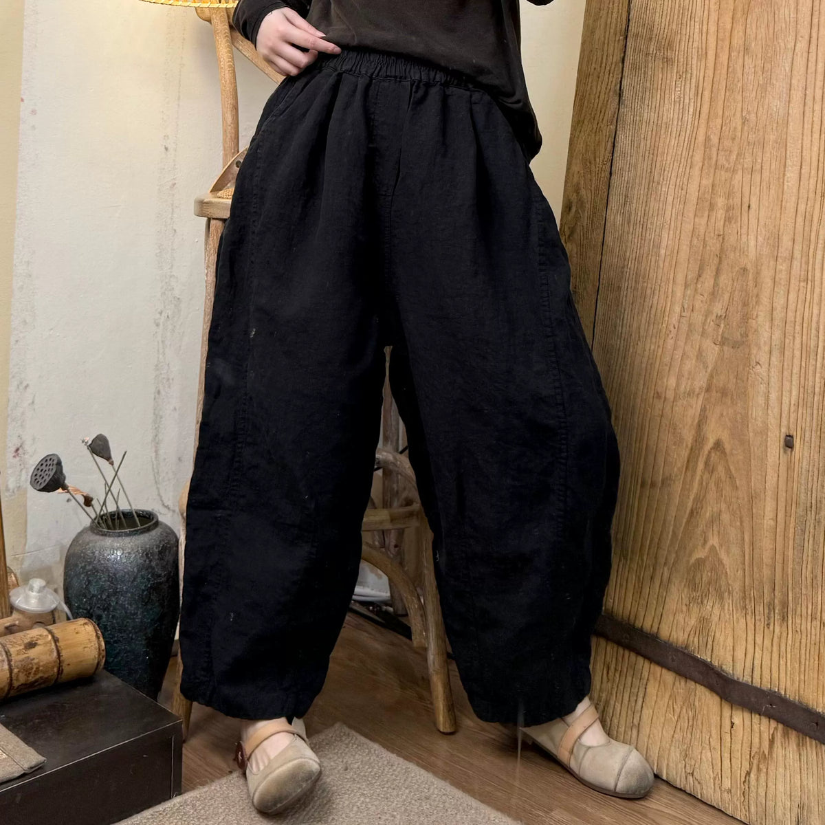 Loose Spring Casual Retro Distressed Linen Harem Pants for Women