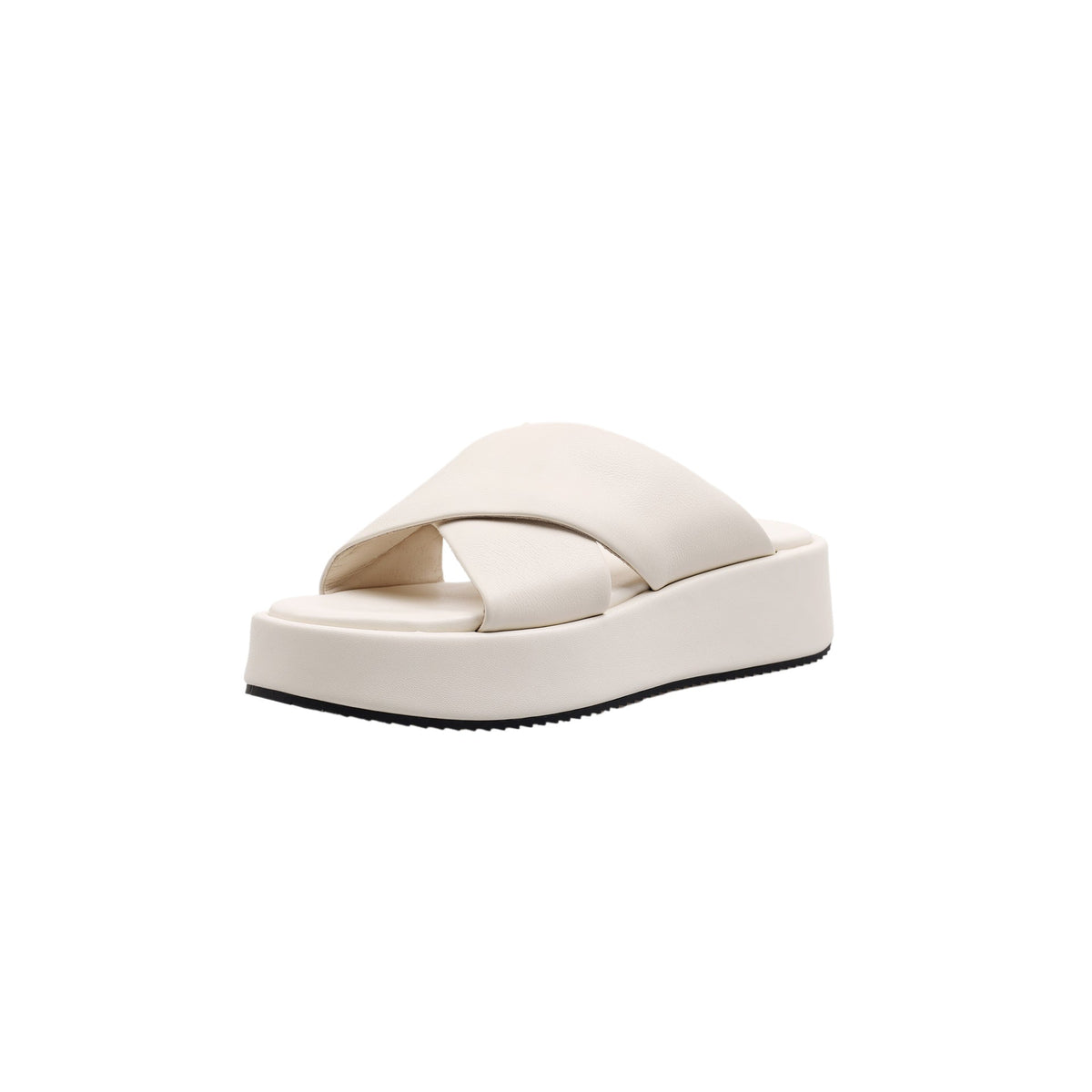 Summer Top Leather Open Toe Platform Soft Sole Crossover Strap Slippers