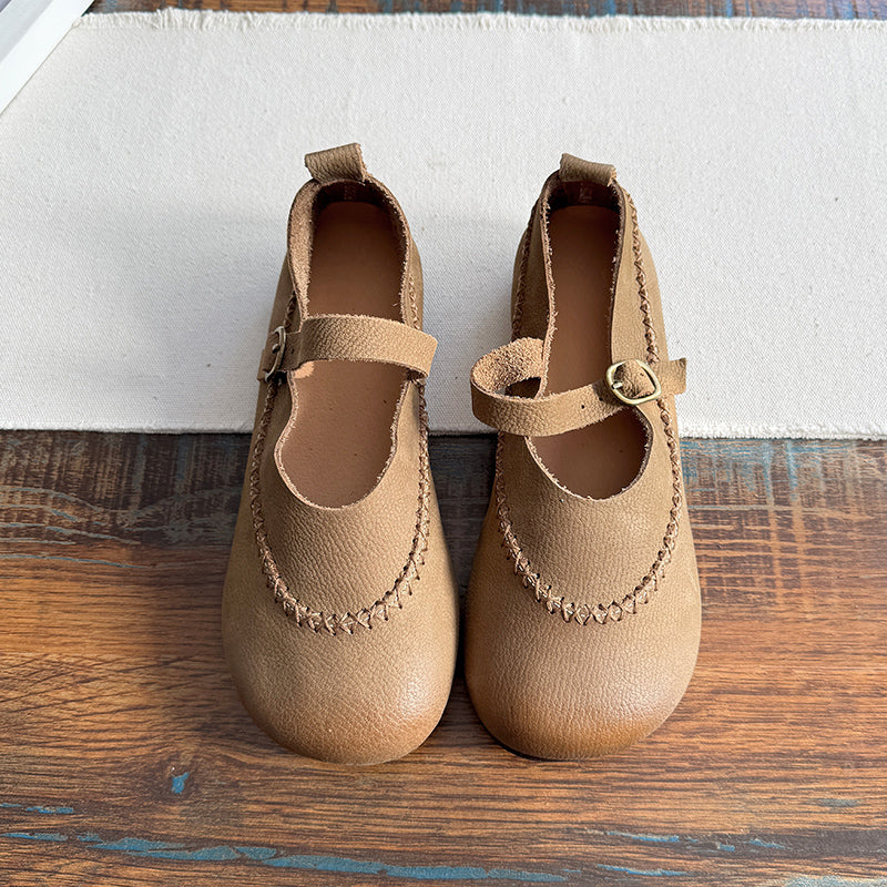 Babakud Women Spring Retro Leather Suede Soft Sole Mary Jane Flats