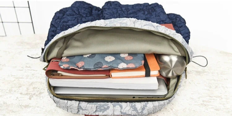 Babakud Retro Wide Strap Cotton Color Block Casual Backpack