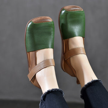 Vintage Leather Closed Toe Patchwork Soft Flat Sole Sandals