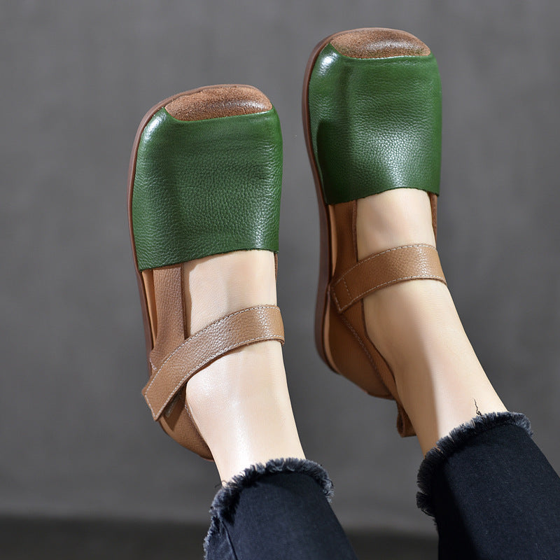 Vintage Leather Closed Toe Patchwork Soft Flat Sole Sandals