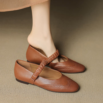 Genuine Leather Vintage Elastic One Straped Soft Sole Shoes