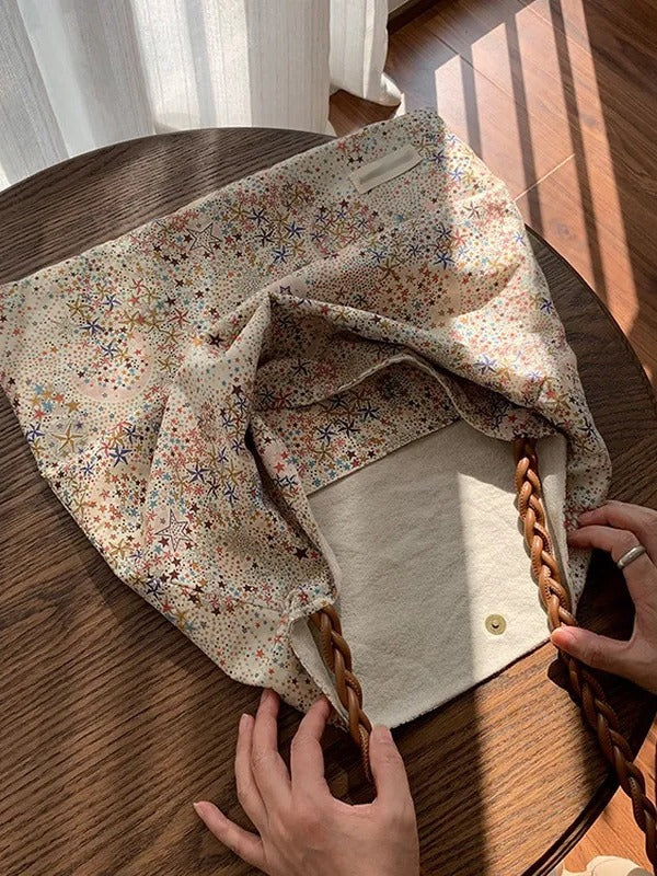 Retro Stars Cotton Casual Versatile Tote Bag