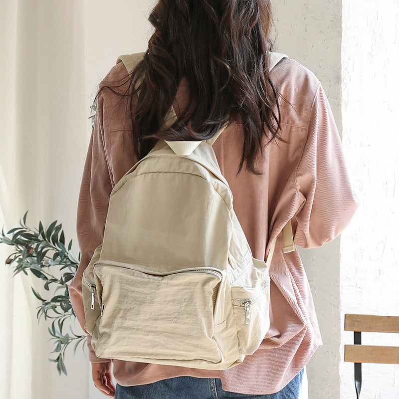 Retro Versatile Nylon Solid Color Double Straped Backpack