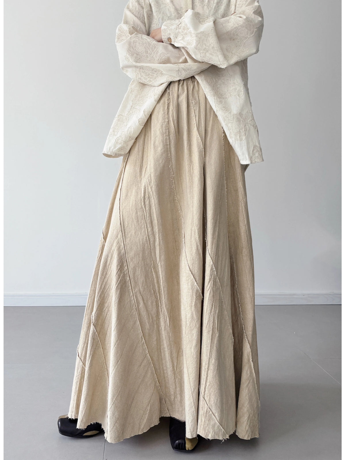 Summer Casual Ramie Washed Loose Elastic Waist Skirt