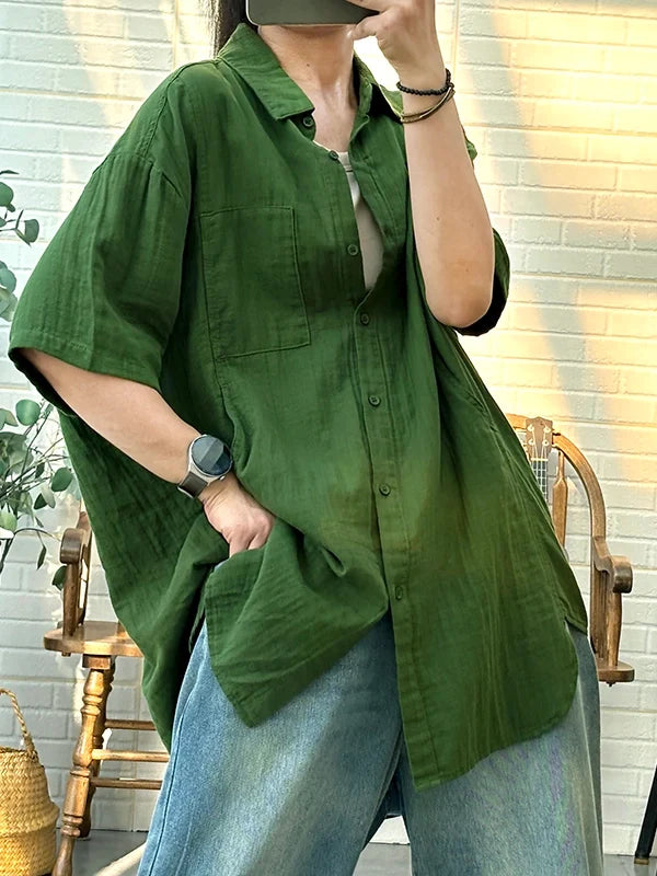 Summer Vintage Cotton Casual Short Sleeves Shirt