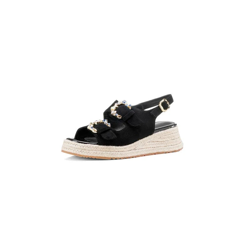 Retro Sheepskin Leather Open Toe Woven Diamond Shoes
