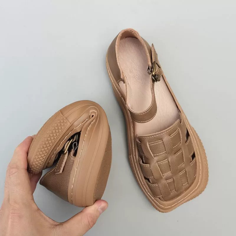 Genuine Leather Casual Everyday Soft Flat Sole One Straped Shoes