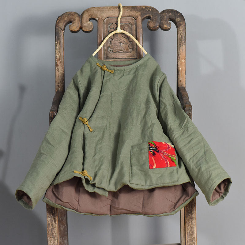 Warm Vintage Patchwork Padded Ramie Coat for Women