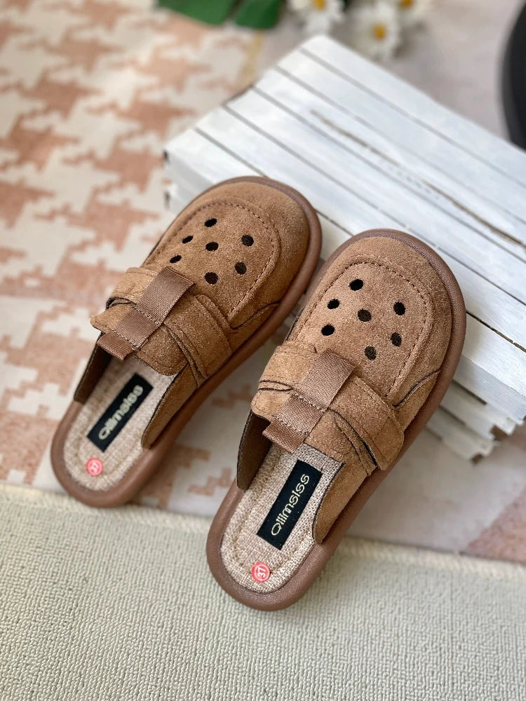 Summer Retro Sueded Hollow Casual Closed Toe Slippers