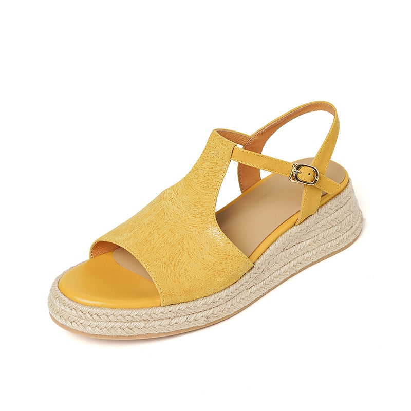 Summer Leather Casual Open Toe Straw Platform Sandals