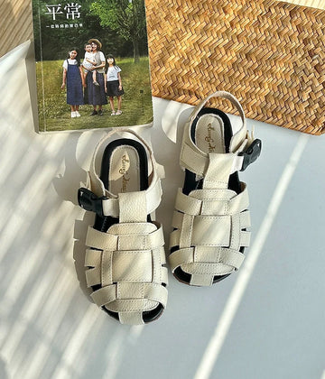 Summer Retro Leather Hollow Woven Closed Toe Shoes