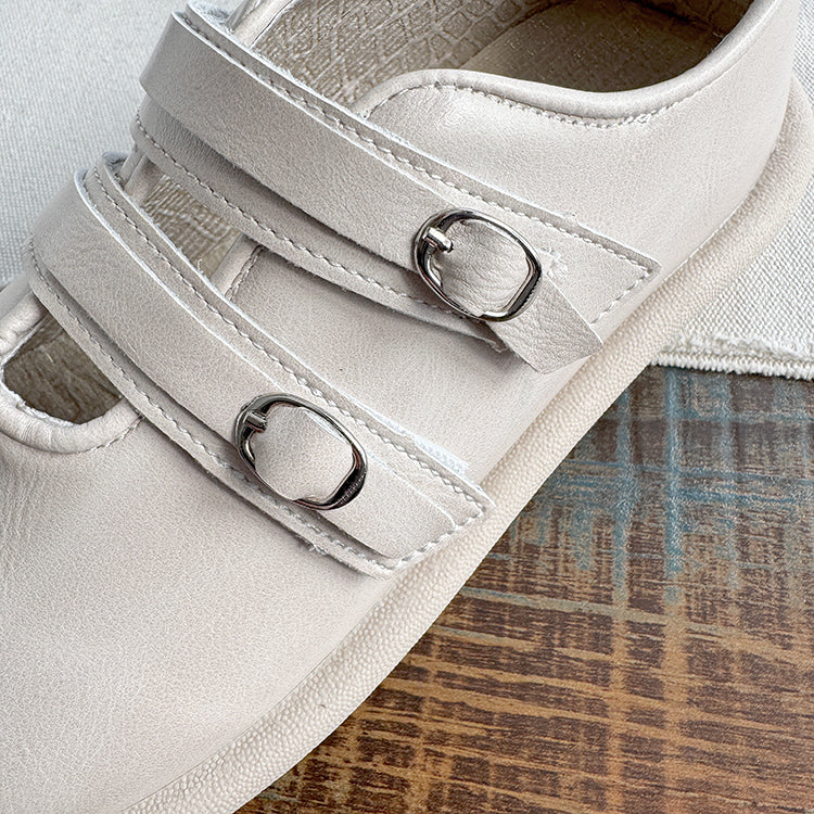 Babakud Women Spring Vintage Leather Double Straps Loafers
