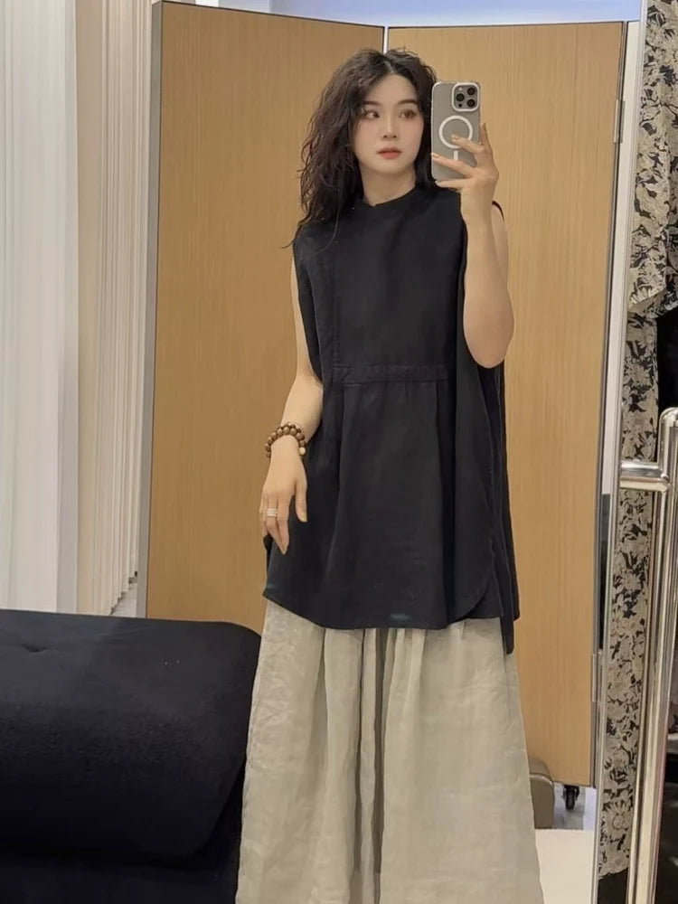 Summer Vintage Linen Sleeveless Loose Versatile Pullover