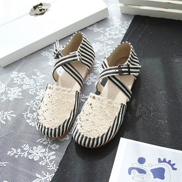 Summer Linen Closed Toe Lace Crossing Straped Striped Shoes