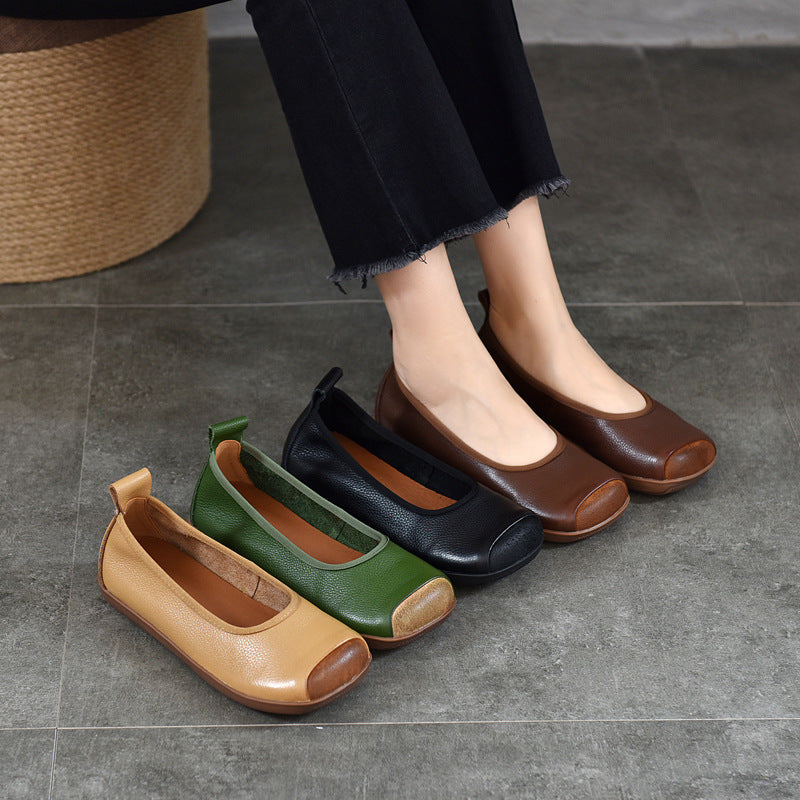Women Vintage Leather Casual Patchwork Shallow Soft Sole Flats