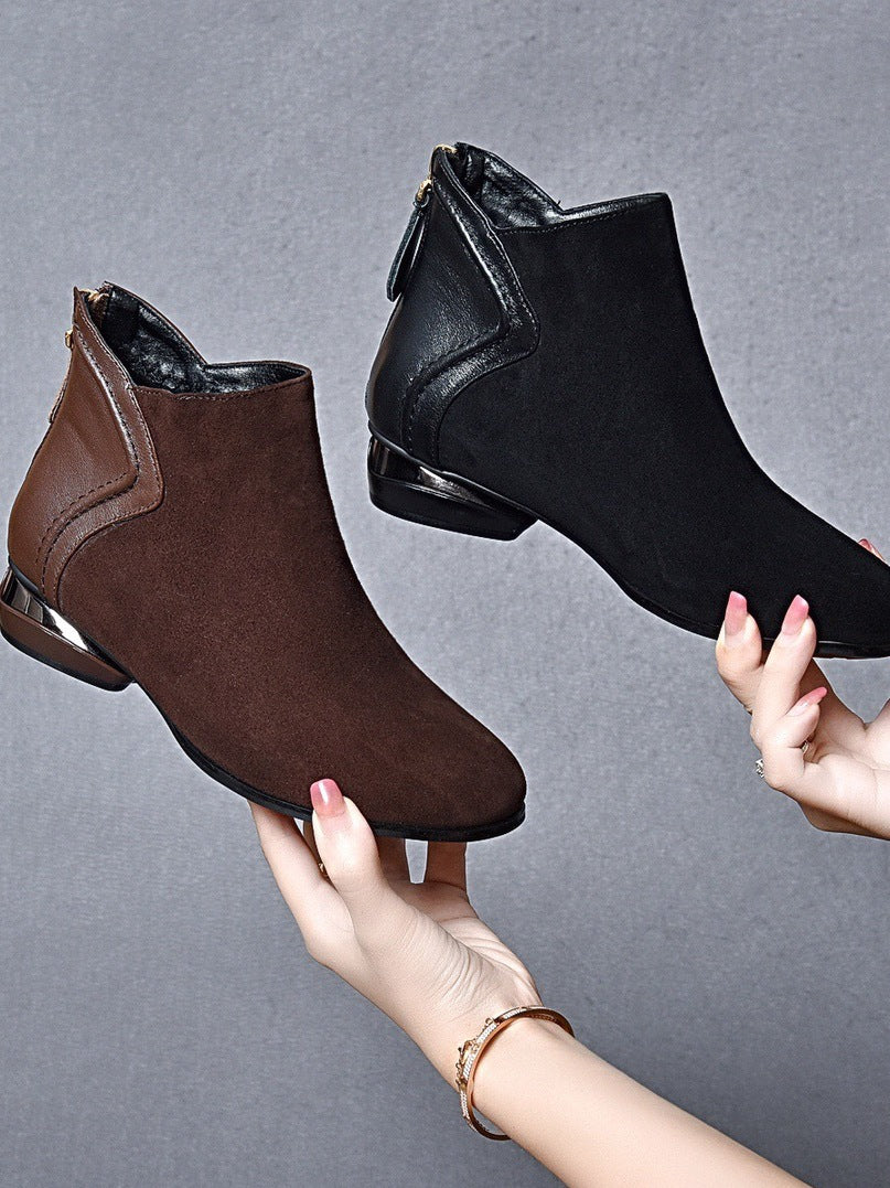 Genuine Leather Versatile Soft Flat Sole Patchwork Ankle Boots