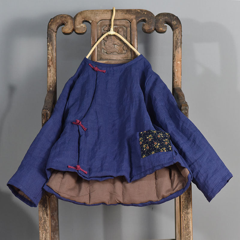 Warm Vintage Patchwork Padded Ramie Coat for Women