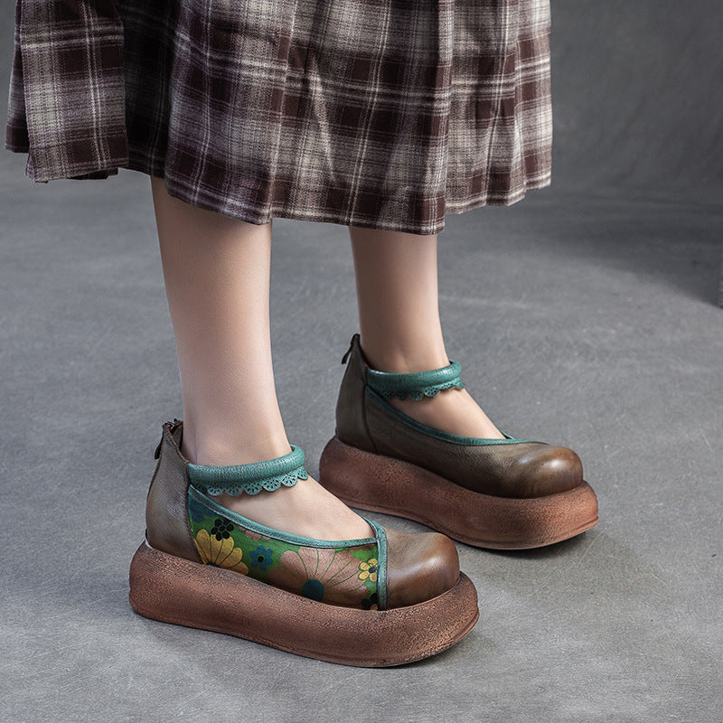 Ladies Spring Vintage Ethnic Style Printed Soft Platform Sandals