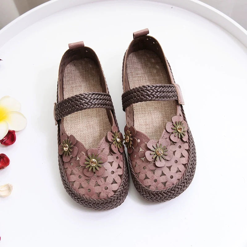 Summer Retro Hollow Woven One Straped Linen Sole Shoes