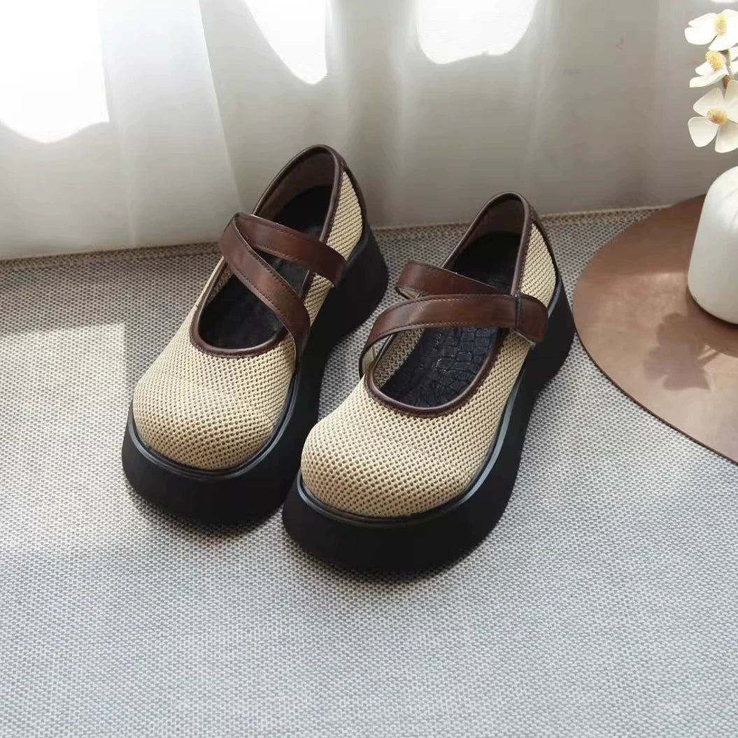 Summer Vintage Mesh Elegant Hollow Platform One Straped Shoes