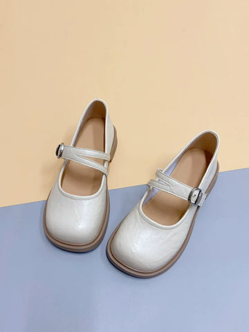 Retro Leather Wide Round Toe Plus Size Double Straped Shoes